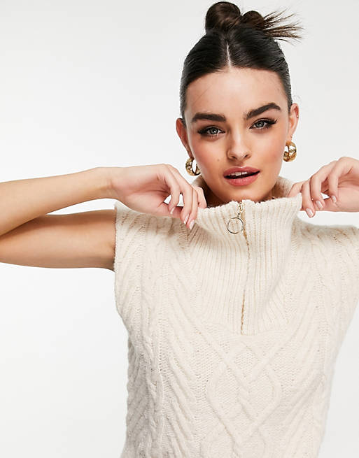 asos.com | Mango zip top cable knit sweater vest in ecru