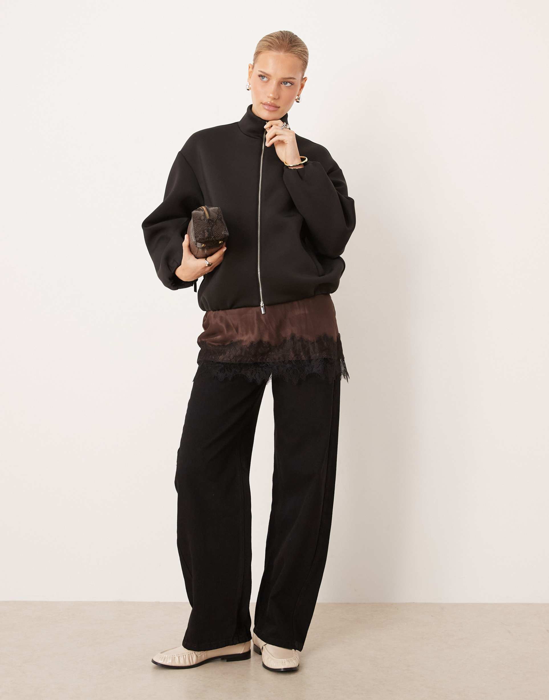 mango zip up bomber jacket in black