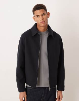 Mango Zip Up Harrington Jacket In Black