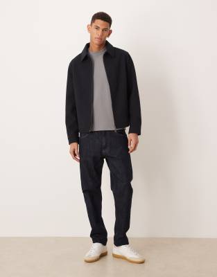 Mango Zip Up Harrington Jacket In Black