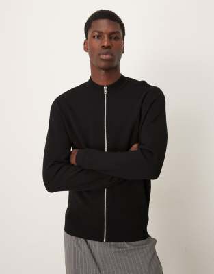 Mango Zip Up Knit Top In Black