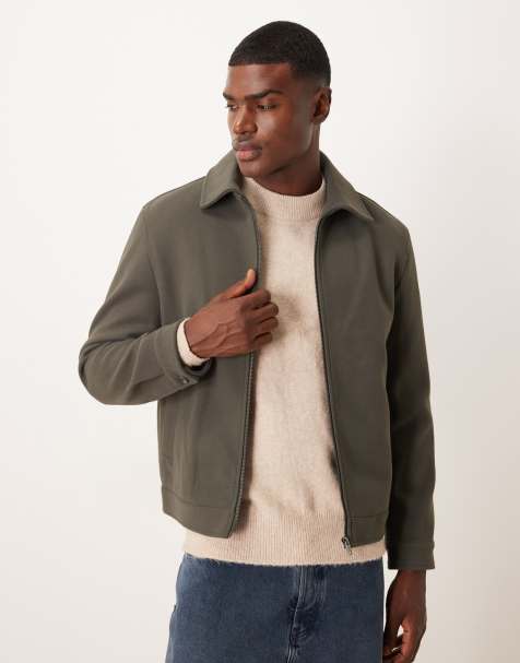 Mango zip up relaxed fit short jacket in khaki green - view 1