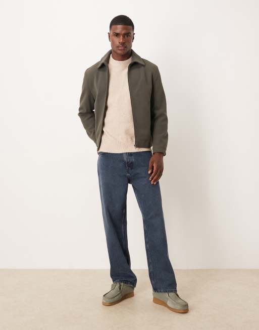 Mango zip up relaxed fit short jacket in khaki green | ASOS