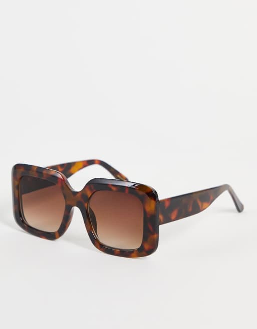 Mango - Zonnebril met vierkant montuur in jaren 70-stijl in bruine tortoise