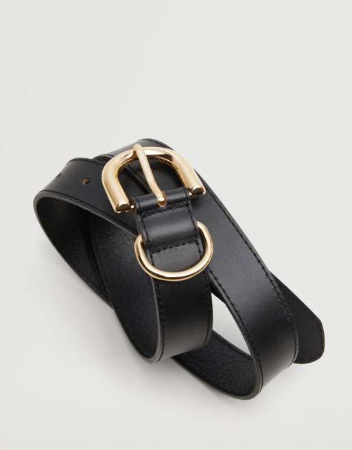 Mango - Zwarte leren riem met gouden gesp, 2 van 4