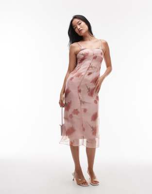 Mango - Zweilagiges Midikleid in Pastellrosa mit V-Ausschnitt