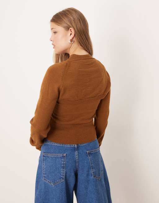 Mango – Zweilagiges Strickoberteil in Braun, 3 von 4