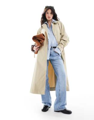 Mango - Zweireihiger Trenchcoat in Hellbeige-Neutral