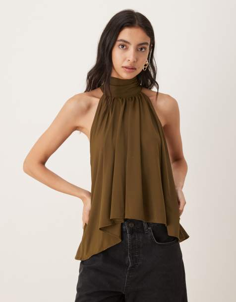 Mango – Zwiewny top z dekoltem typu halter w kolorze khaki - view 1