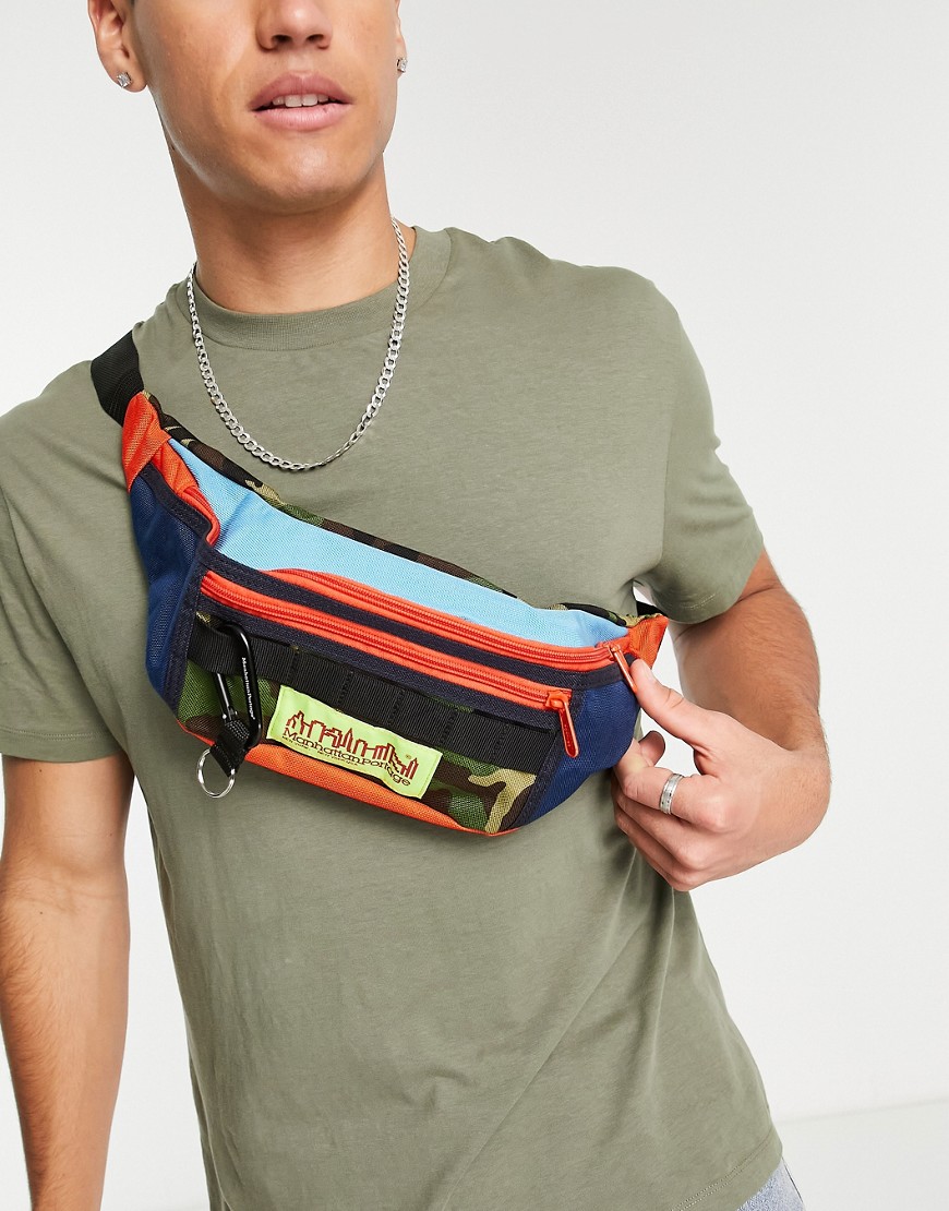 Manhattan Portage Coney Island fanny pack in camouflage, orange and blue-Green