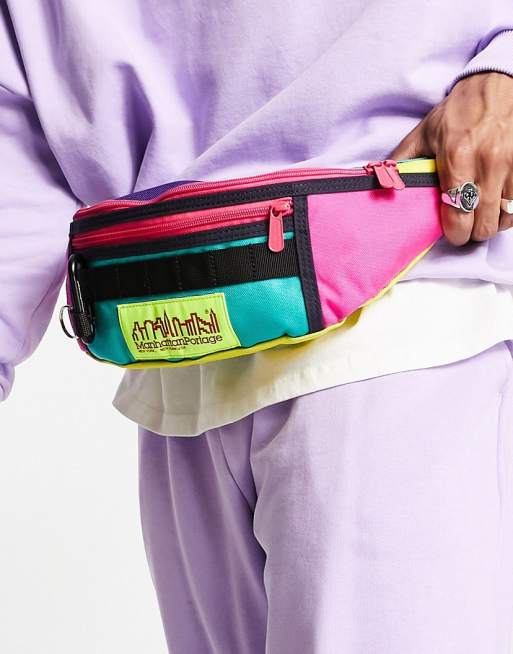 Manhattan Portage Coney Island fanny pack in pink green and purple