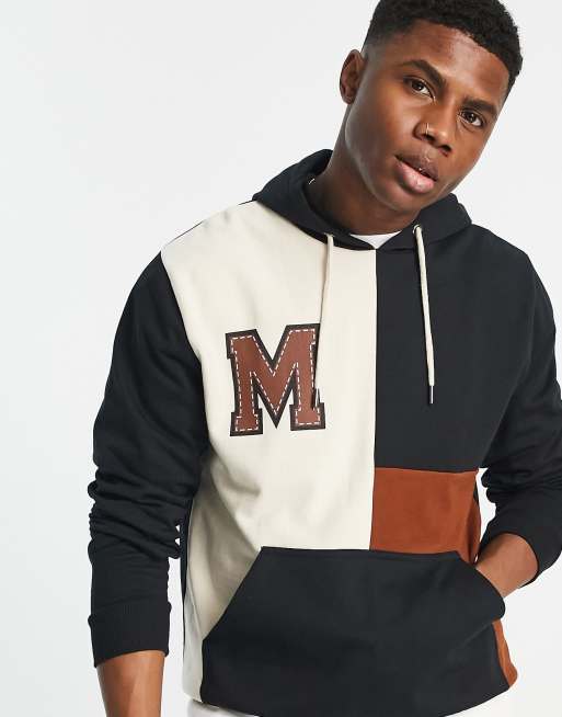 Marbek - Felpa con cappuccio marrone color block stile college