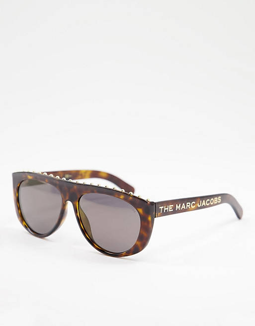Marc Jacobs 492/S – Okrągłe okulary przeciwsłoneczne w brązowych oprawkach z ozdobami