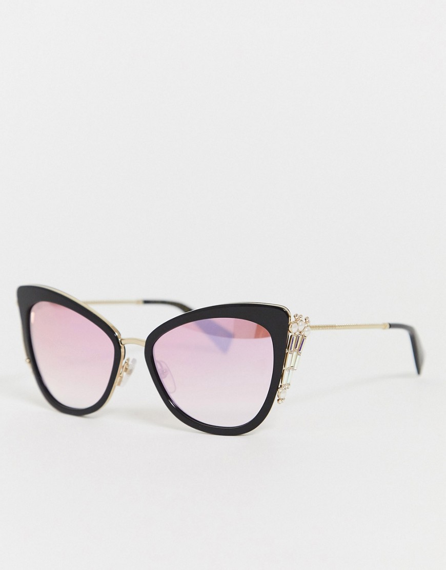 Marc Jacobs - Occhiali da sole a occhi di gatto con lenti a specchio e decorazioni in cristallo-Nero