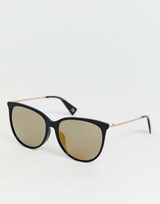 Marc Jacobs round black acetate and gold metal sunglasses with mirror lens