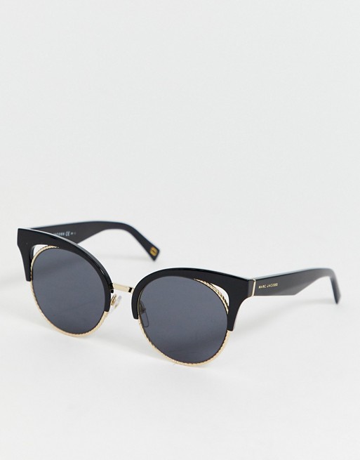 Marc Jacobs round black acetate and gold metal sunglasses