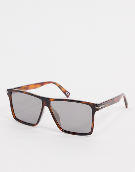 Marc Jacobs square sunglasses in brown tortoishell acetate with mirror lens