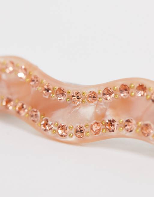 Margherita - Barrette ondulée en résine à strass - Pêche marbré, 3 de 4