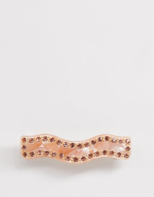 Margherita - Fermaglio per capelli ondulato in resina pesca marmo con strass, 2 di 4
