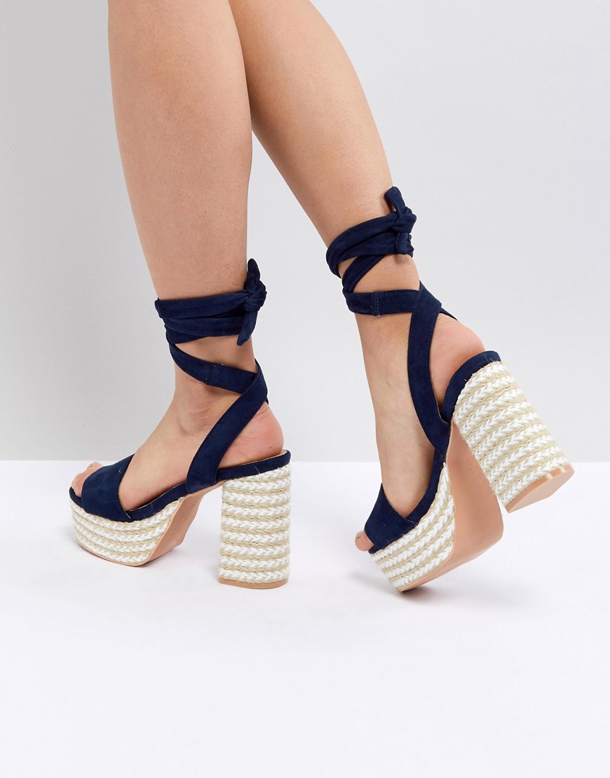 Marineblå espadrillos platform sandaler med høje hæle fra Lost Ink