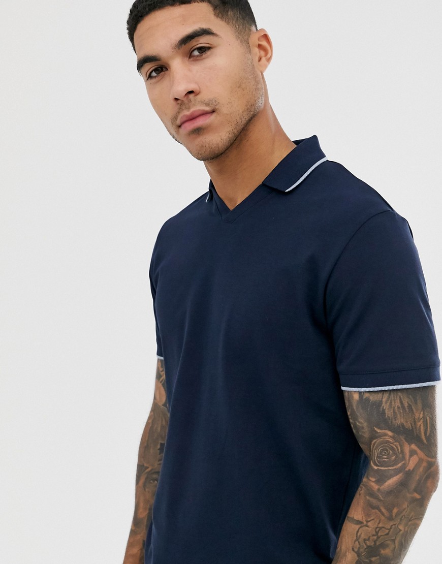 Marineblå poloskjorte i piqué med reverskrave fra Selected Homme
