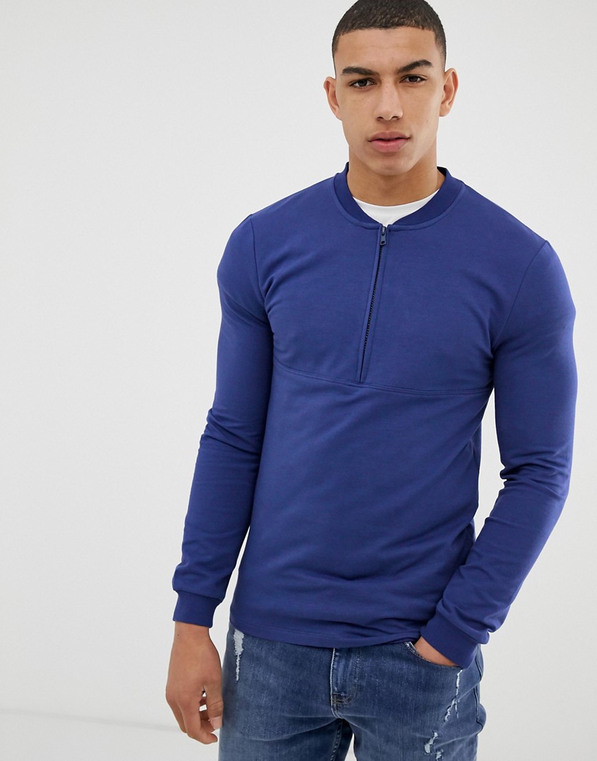 Marineblå tætsiddende sweatshirt med halv lynlås fra ASOS DESIGN