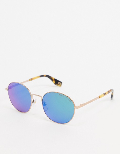Marc Jacobs round sunglasses in gold with blue lens