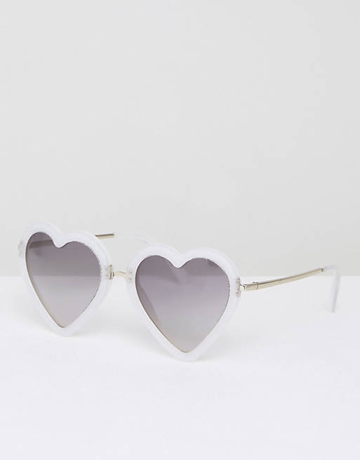Markus Lupfer Silver Glitter Heart Shaped Sunglasses With Grey Gradient Lens