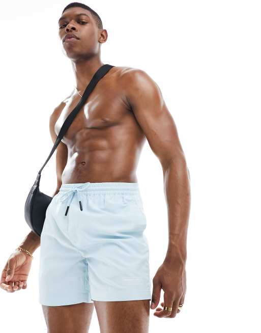 Marshall Artist branded swim shorts in light blue