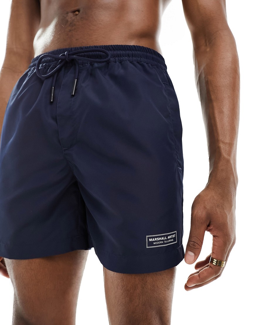 Marshall Artist Branded Swim Shorts In Navy-blue