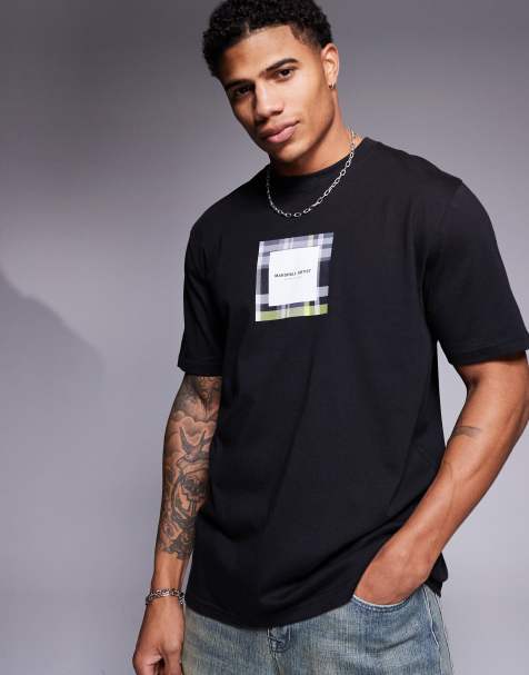 Marshall Artist – Carter – Czarny T-shirt z logo w kratkę - view 1