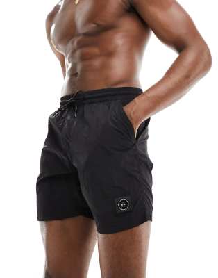 crinkle nylon swim short in black