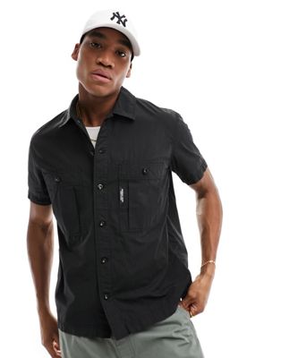 double pocket short sleeve shirt in black