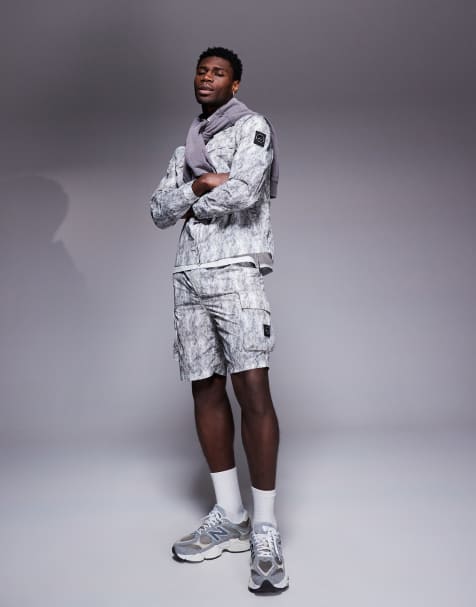 Marshall Artist - Flerfarvede cargoshorts med falmet camouflageprint - Del af sæt - view 1