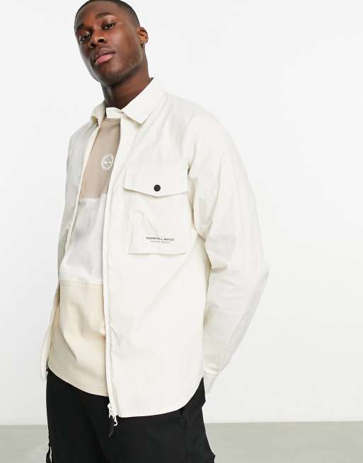 Marshall Artist gaberdine zip shirt in white | ASOS