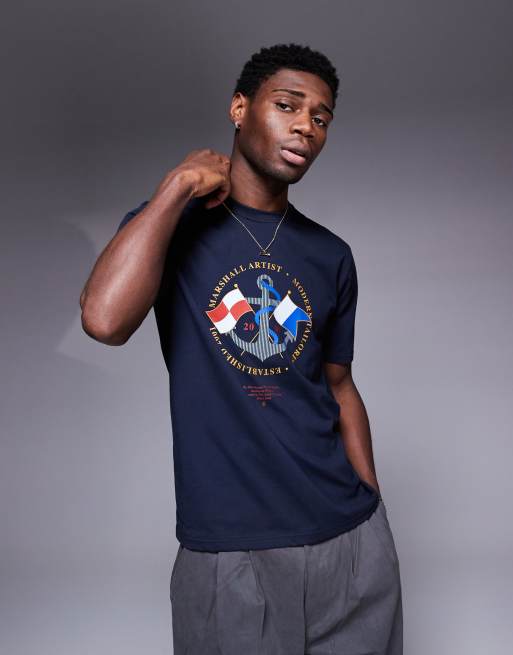 Marshall Artist Harbor printed t-shirt in navy