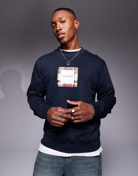 Marshall Artist - House - Marineblå ternet sweatshirt med bokslogo - view 1