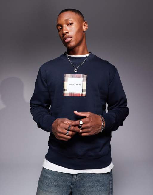 Marshall Artist - House - Sweatshirt met geruit vierkant logo in marineblauw 