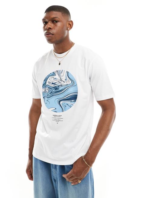 Marshall Artist - Hvid T-shirt med grafisk print med flydende effekt 