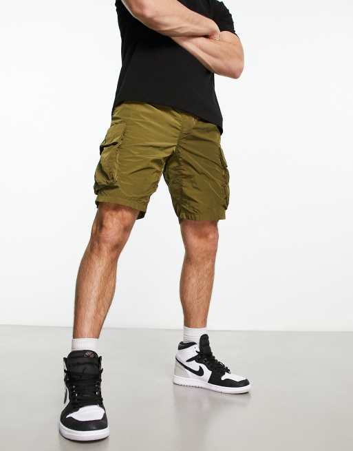 Nylon cargo shorts elastic hot sale waist