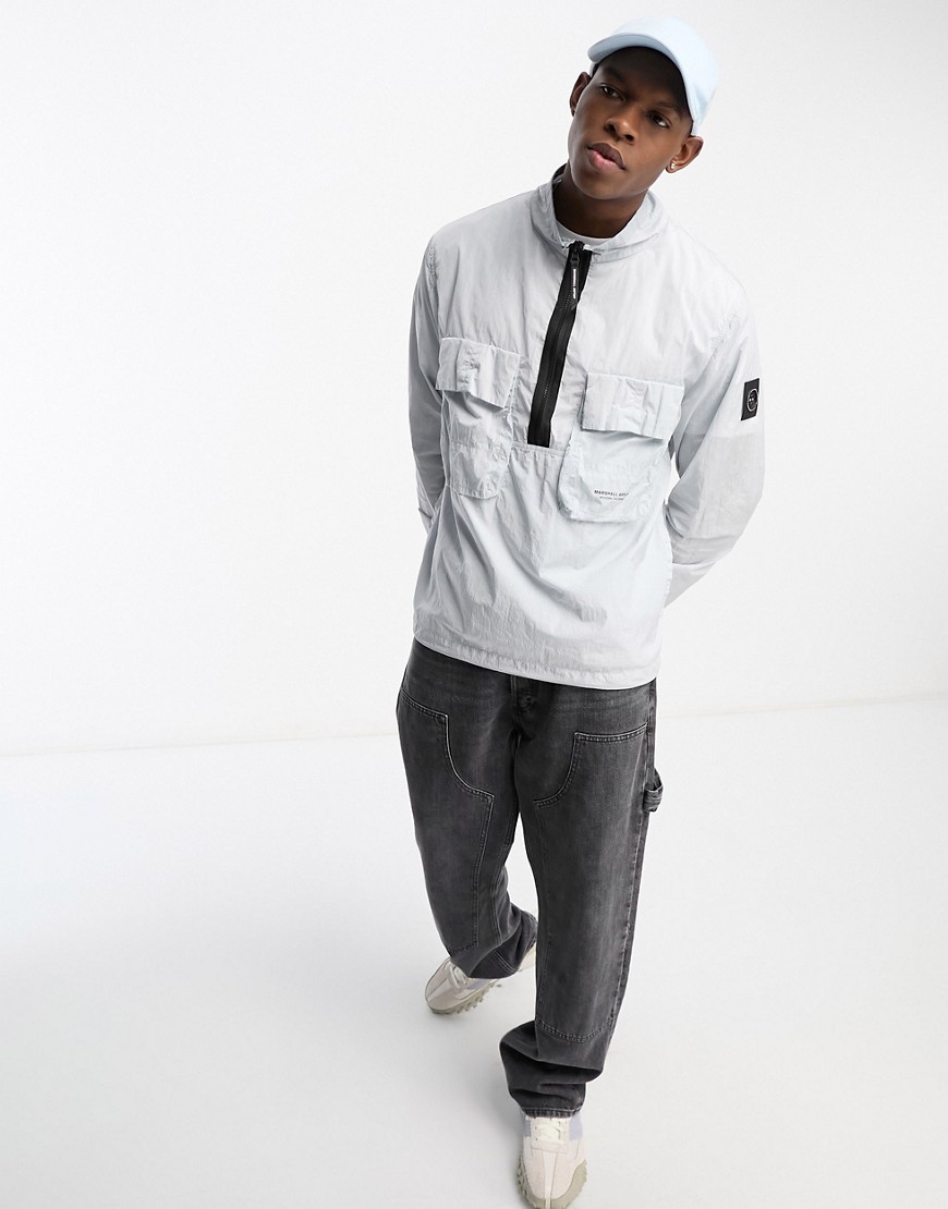 krinkle nylon half zip shirt in gray