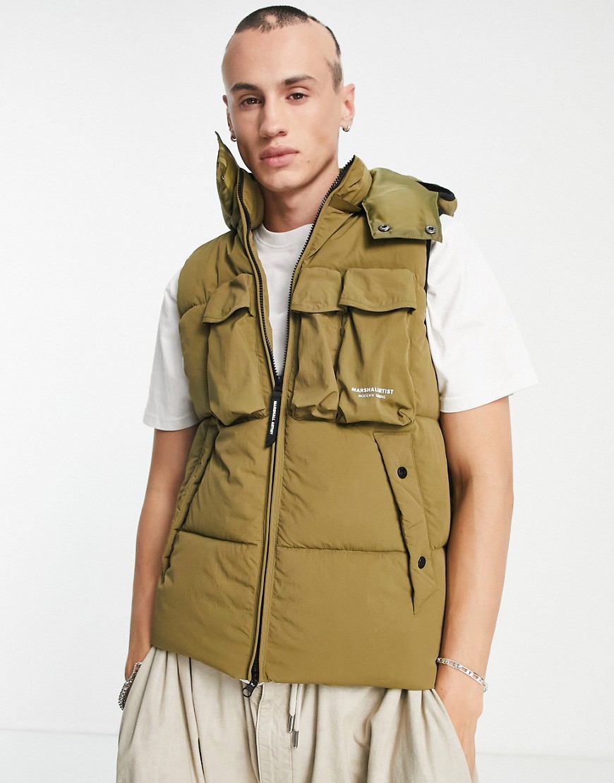 Marshall Artist multi pocket padded vest in khaki-Green