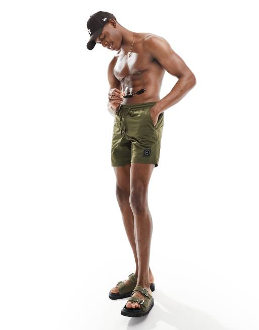 Marshall Artist – Nylon-Badeshorts in Khaki mit Logo und Knitterstruktur, 2 von 4