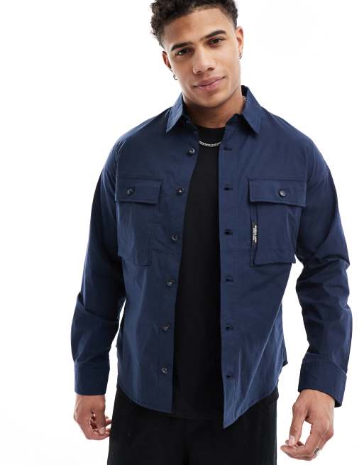 Marshall Artist - Overhemd met lange mouwen en twee zakken in marineblauw