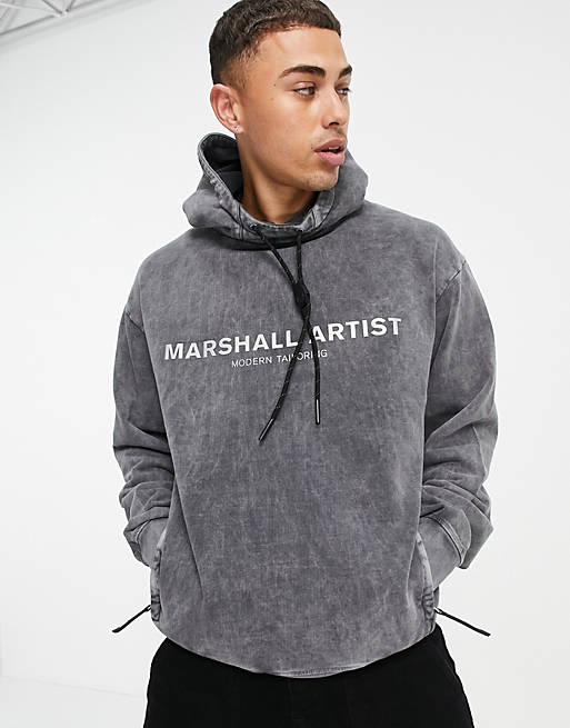 Marshall Artist reflective logo oversize hoodie in acid wash grey