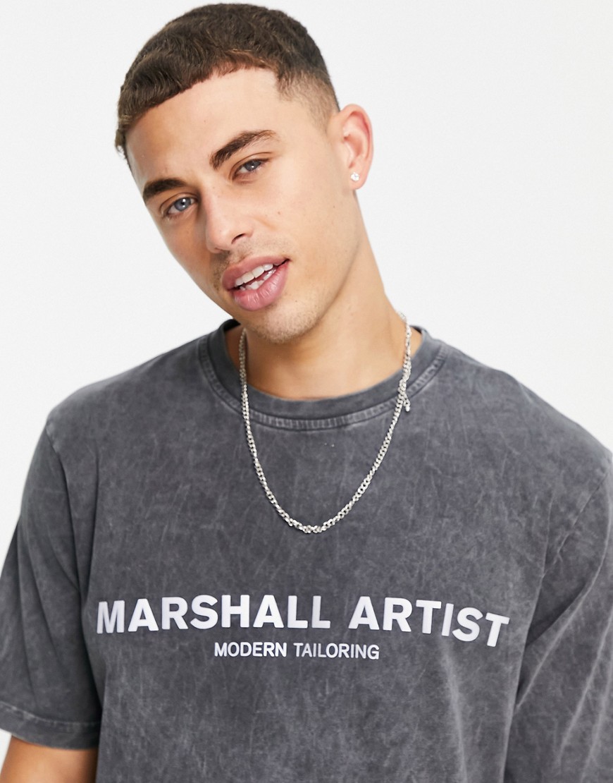 Marshall Artist reflective logo oversized T-shirt in acid wash gray-Grey
