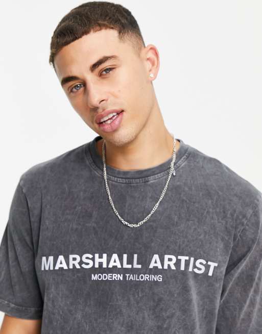 Marshall Artist reflective logo oversized t-shirt in acid wash grey