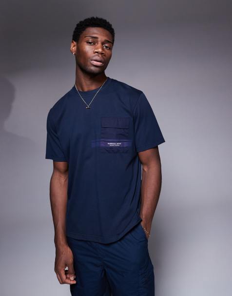 Marshall Artist – Seafield – Marinblå t-shirt med logga - view 1
