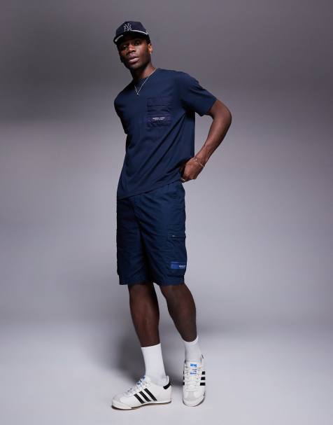 Marshall Artist - Seafield - Pantaloncini cargo blu navy con logo - view 1