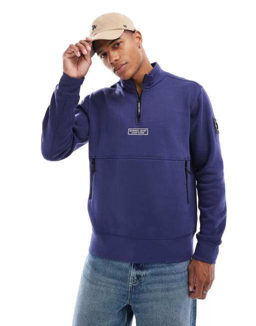 Marshall Artist Siren 1 2 zip sweat jumper in blue